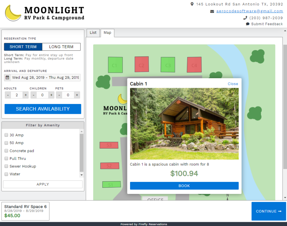 screenshot of Firefly Reservations